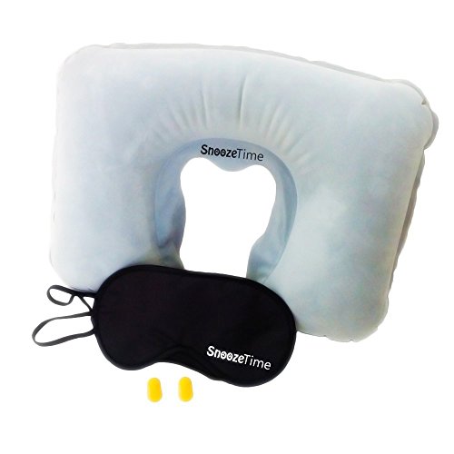 Travel Inflatable Pillow, FULL SLEEP SET!~ (Neck Wedge Pillow) By Snooze Time -