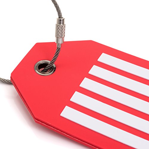 Travel Luggage Suitcase Tags with Steel Cable Wire, Tough PVC Baggage Label, 2pk